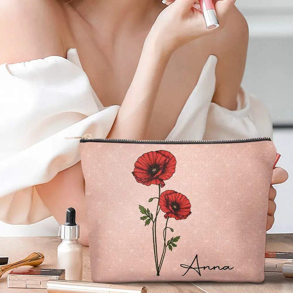 Birth Flower For Women - Personalized Cosmetic Bag Cosmetic Bag The Next Custom Gift