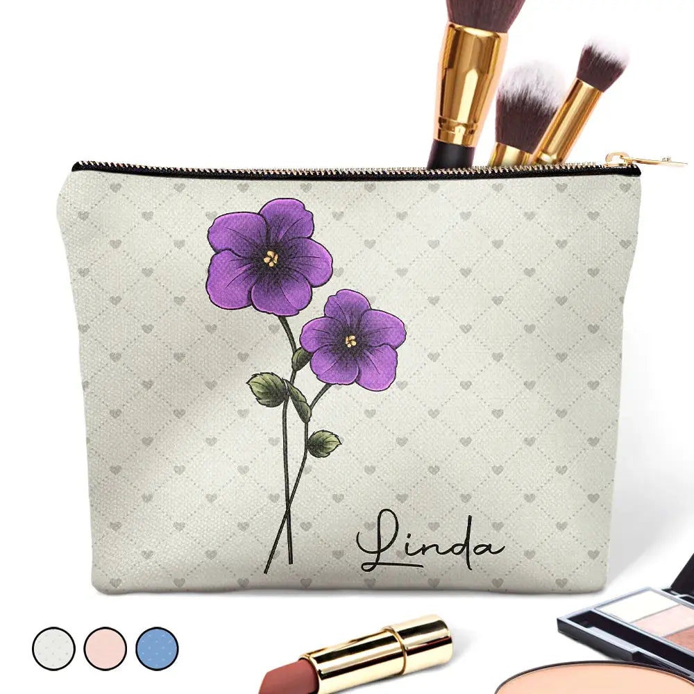 Birth Flower For Women - Personalized Cosmetic Bag Cosmetic Bag The Next Custom Gift