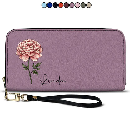 Birth Month Flowers Bloom Where You're Planted - Personalized Leather Long Wallet Leather Long Wallet The Next Custom Gift