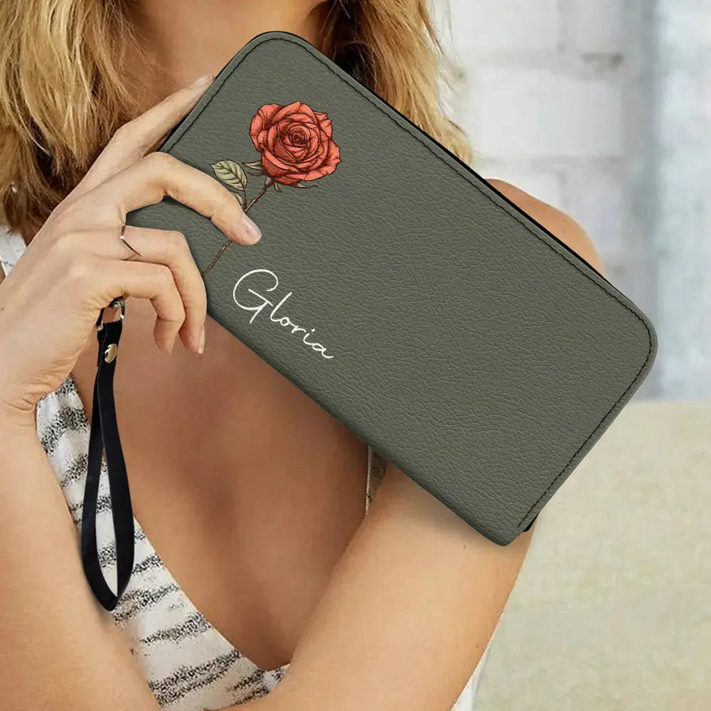 Birth Month Flowers Bloom Where You're Planted - Personalized Leather Long Wallet Leather Long Wallet The Next Custom Gift