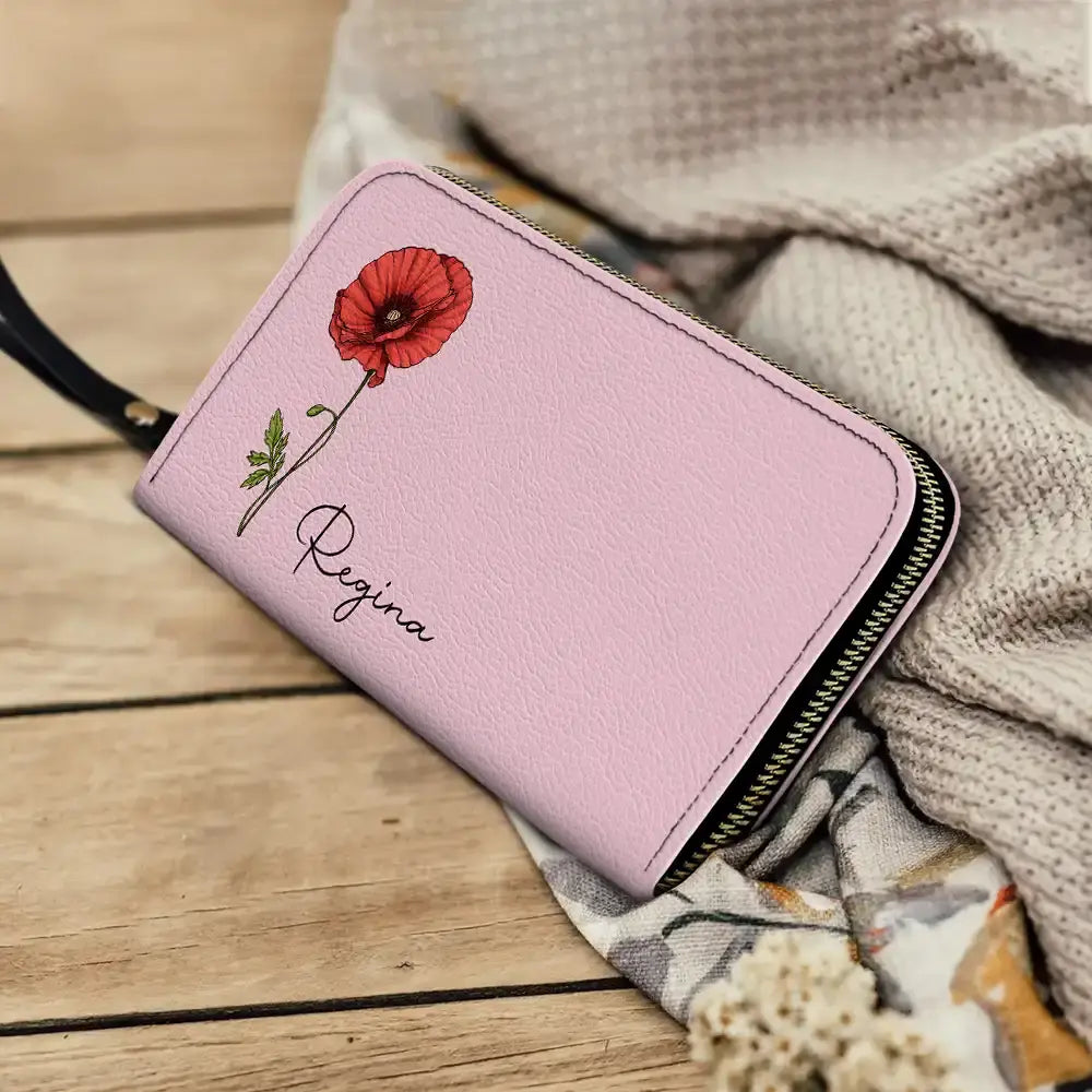 Birth Month Flowers Bloom Where You're Planted - Personalized Leather Long Wallet Leather Long Wallet The Next Custom Gift