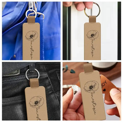 Birth Month Flowers Sketch Bloom Where You're Planted - Personalized Custom Shaped Leather Keychain Keychain The Next Custom Gift