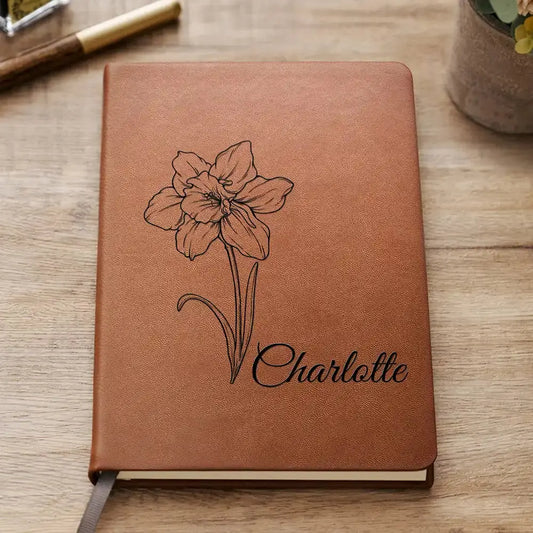 Birth Month Flowers Sketch Bloom Where You're Planted - Personalized Leather Journal Leather Journal The Next Custom Gift