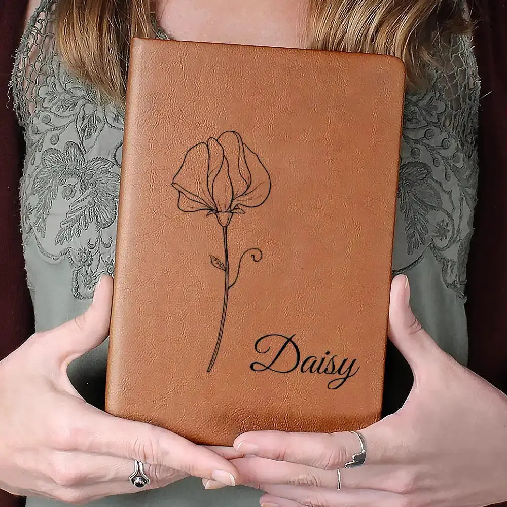 Birth Month Flowers Sketch Bloom Where You're Planted - Personalized Leather Journal Leather Journal The Next Custom Gift