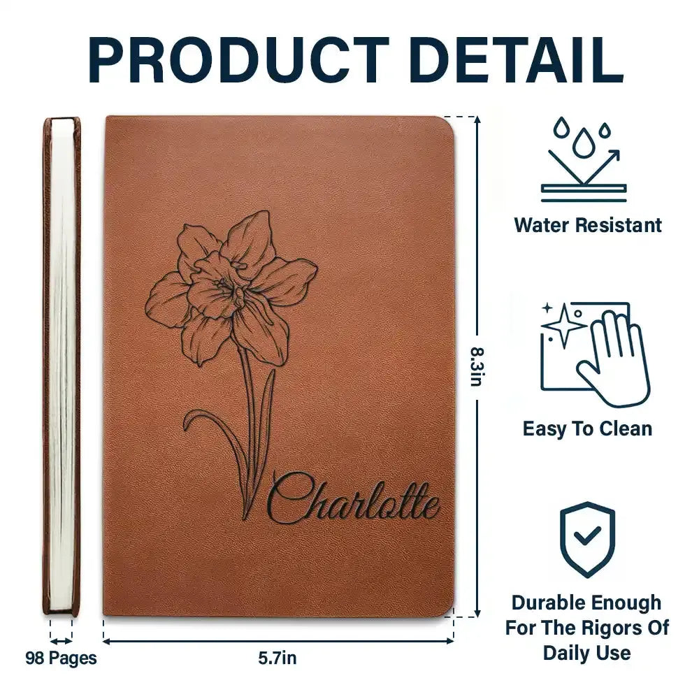 Birth Month Flowers Sketch Bloom Where You're Planted - Personalized Leather Journal Leather Journal The Next Custom Gift