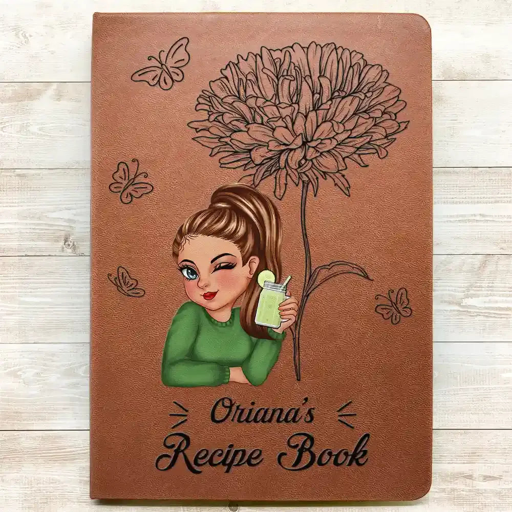 Birth Month Flowers Sketch Cooking Recipe Book - Personalized Leather Journal Leather Journal The Next Custom Gift