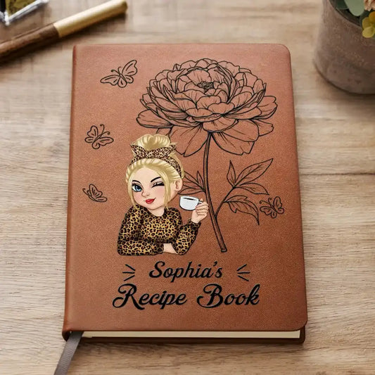 Birth Month Flowers Sketch Cooking Recipe Book - Personalized Leather Journal Leather Journal The Next Custom Gift