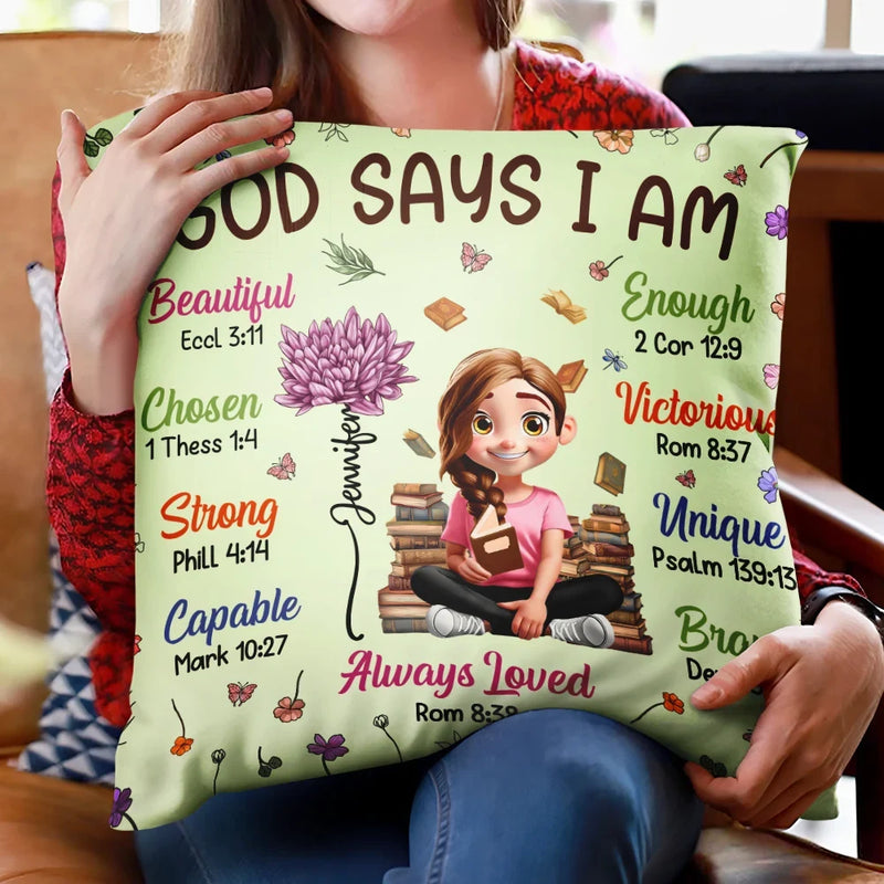 Birth Flower Bible Verse God Says I Am - Personalized Pillow
