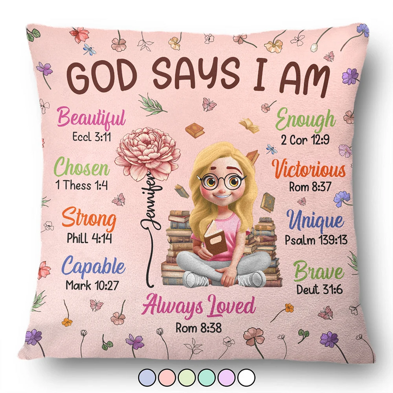 Birth Flower Bible Verse God Says I Am - Personalized Pillow