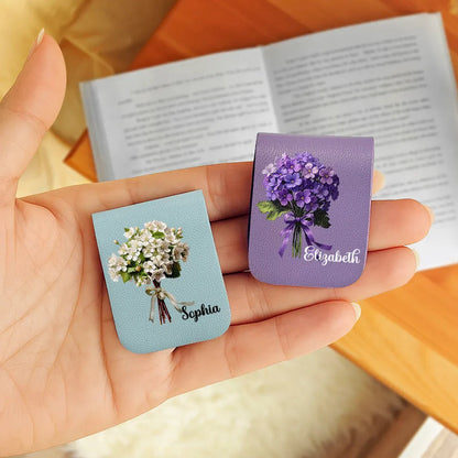 Birth Flower Bouquet Book Keepsake - Personalized Leather Magnetic Bookmark