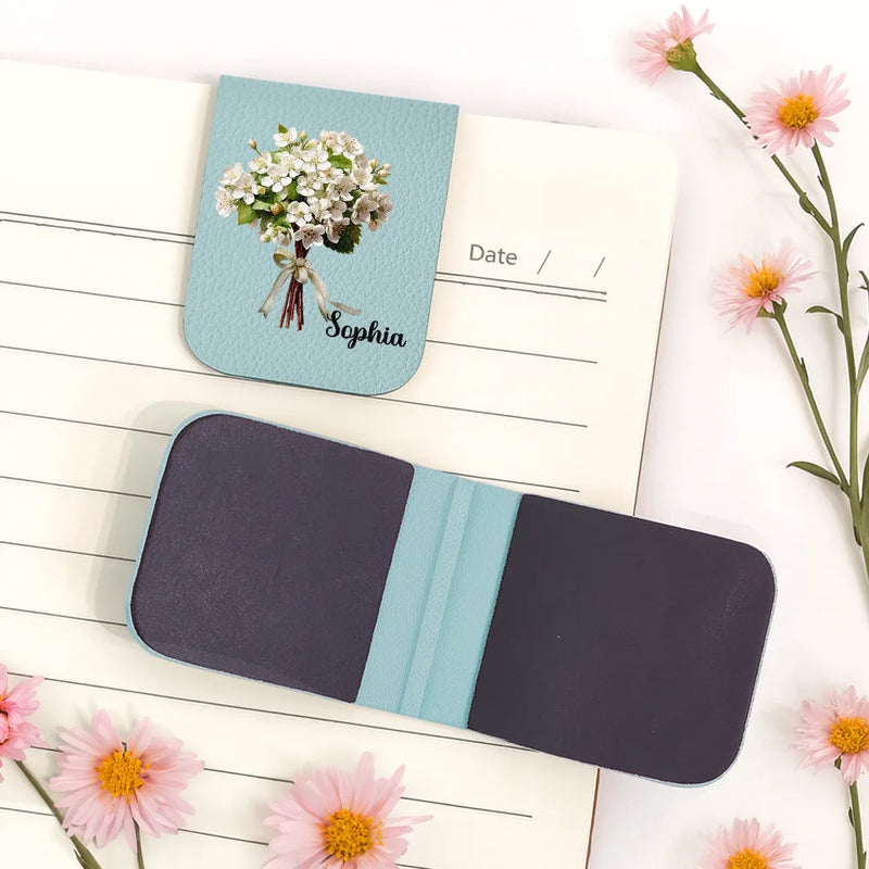 Birth Flower Bouquet Book Keepsake - Personalized Leather Magnetic Bookmark