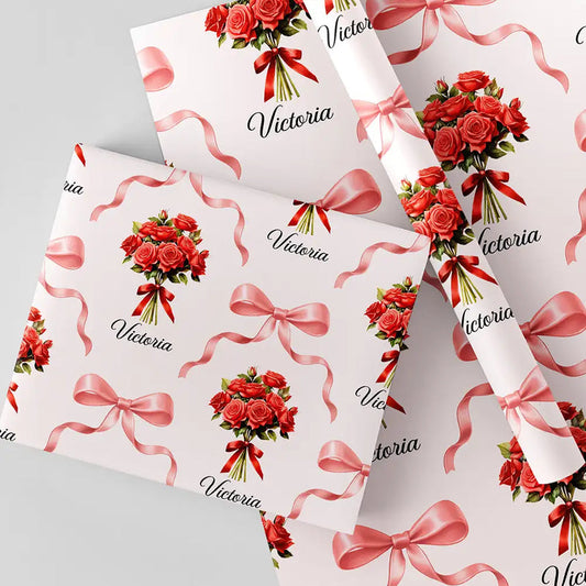 Birth Flower Bouquet Custom Name - Personalized Wrapping Paper