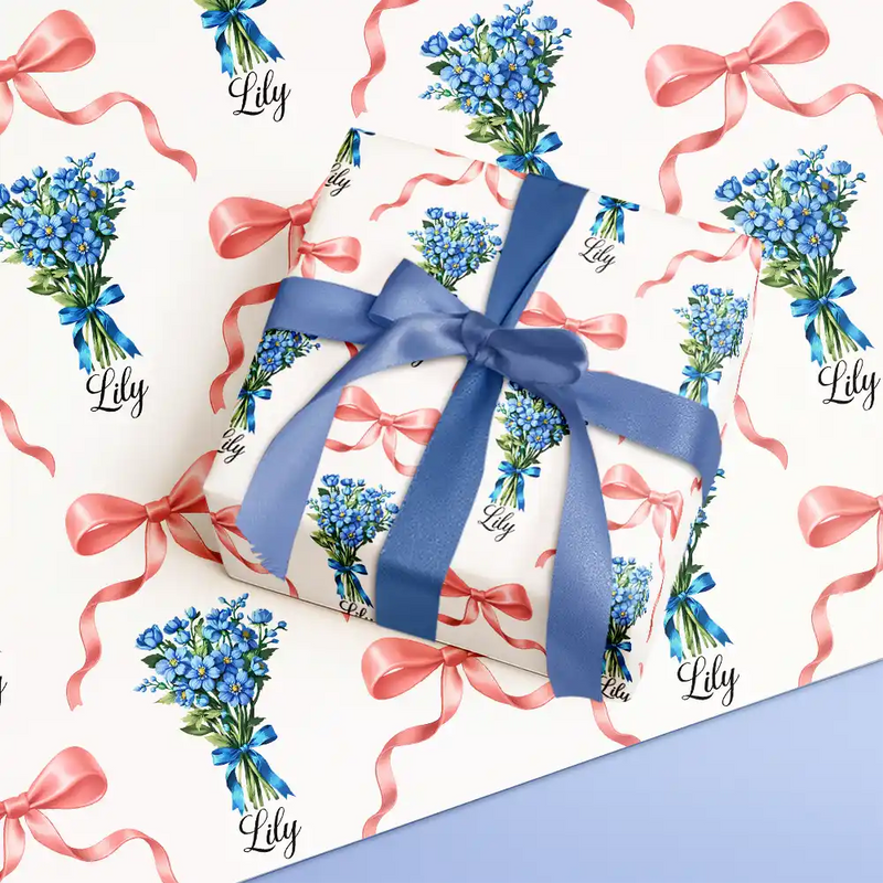 Birth Flower Bouquet Custom Name - Personalized Wrapping Paper