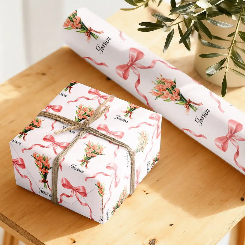 Birth Flower Bouquet Custom Name - Personalized Wrapping Paper