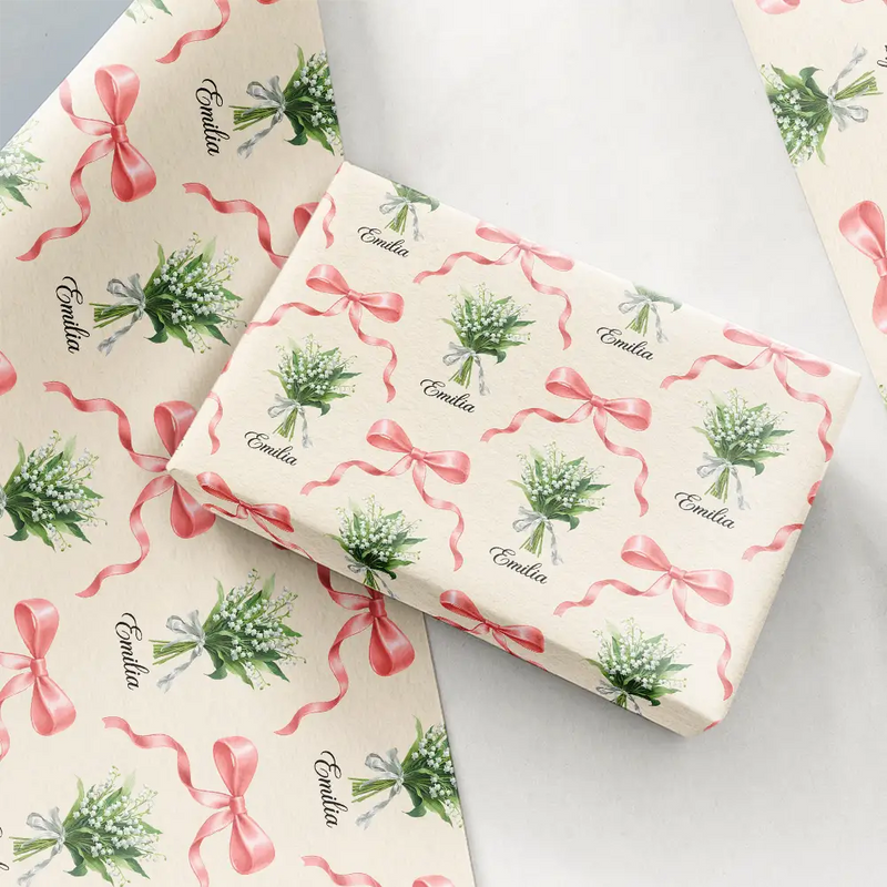 Birth Flower Bouquet Custom Name - Personalized Wrapping Paper