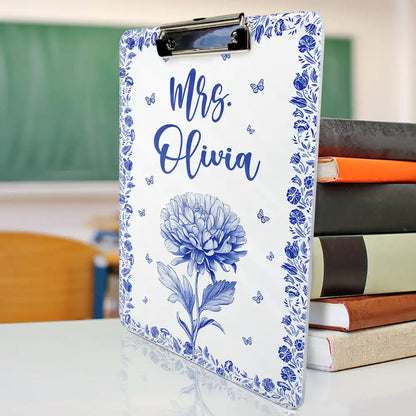 Birth Flower Chinoiserie Toile Art - Personalized Acrylic Clipboard