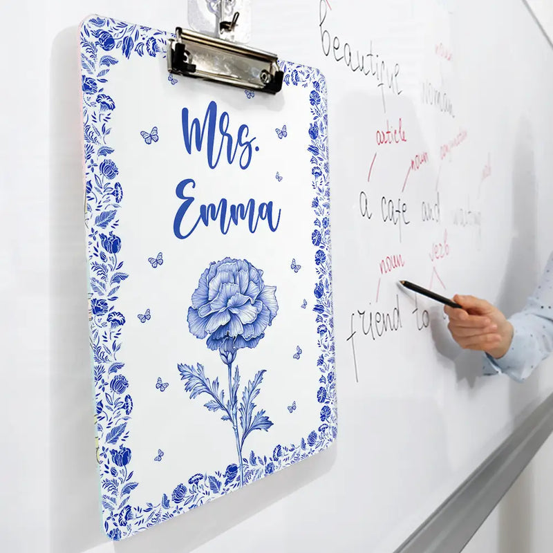 Birth Flower Chinoiserie Toile Art - Personalized Acrylic Clipboard
