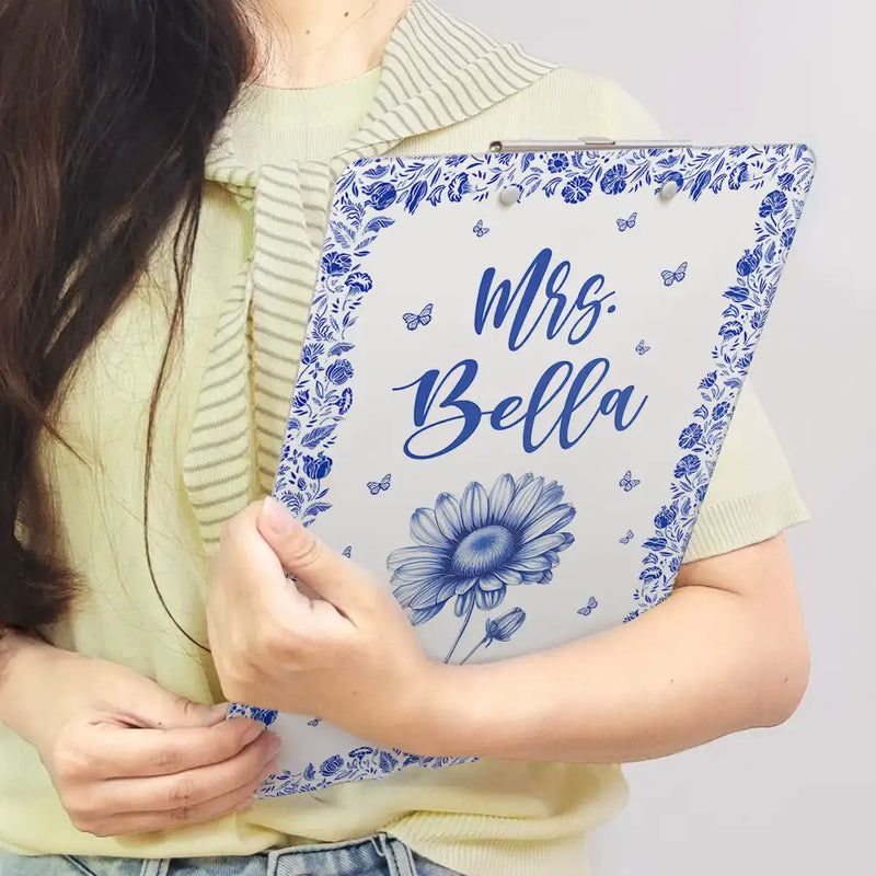 Birth Flower Chinoiserie Toile Art - Personalized Acrylic Clipboard