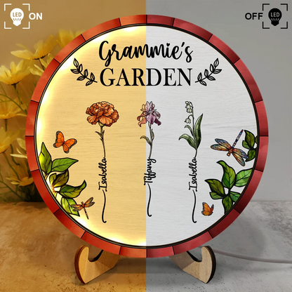 Birth Flower Grandma's Garden - Personalized LED Light Wooden Plaque