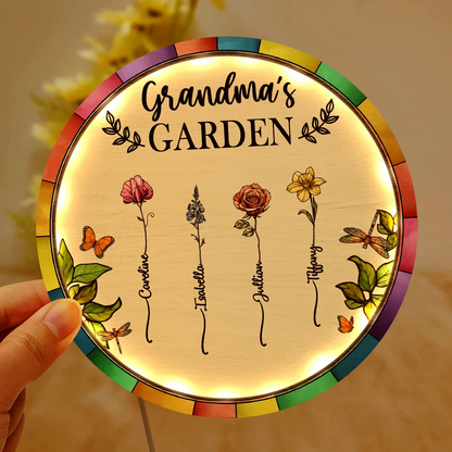 Birth Flower Grandma's Garden - Personalized LED Light Wooden Plaque
