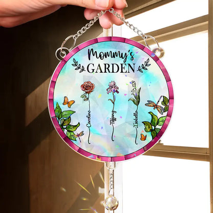 Birth Flower Grandma's Garden - Personalized Rainbow Suncatcher With Crystal Ball Prism