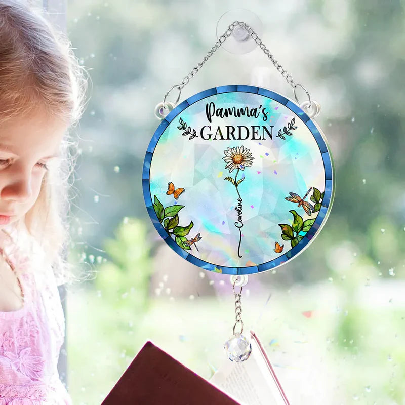 Birth Flower Grandma's Garden - Personalized Rainbow Suncatcher With Crystal Ball Prism