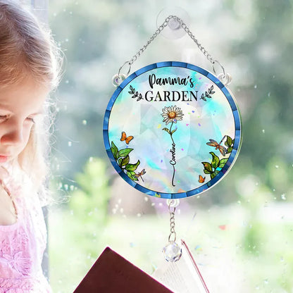 Birth Flower Grandma's Garden - Personalized Rainbow Suncatcher With Crystal Ball Prism