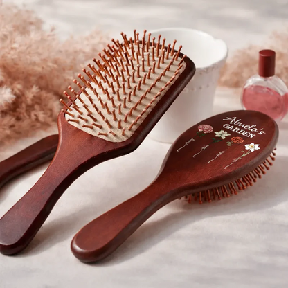 Birth Flowers Grandma's Garden - Personalized Wooden Hair Brush