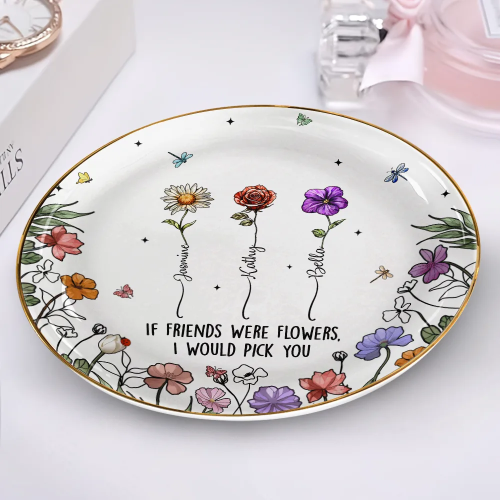 Birth Flowers Grow An Old Friend - Personalized Round Ring Dish