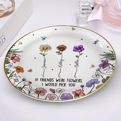 Birth Flowers Grow An Old Friend - Personalized Round Ring Dish