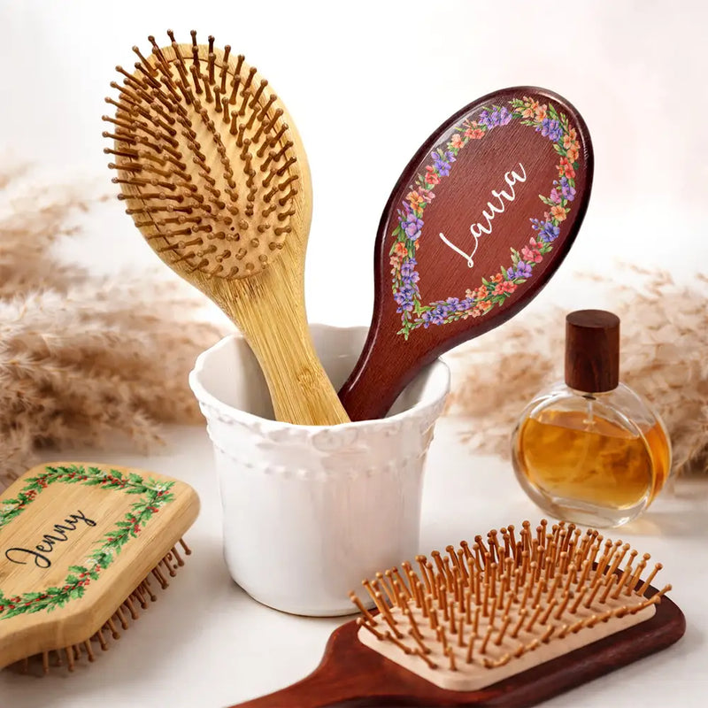 Custom Photo Pencil Sketch I Love You Mom Grandma - Personalized Wooden Hair Brush