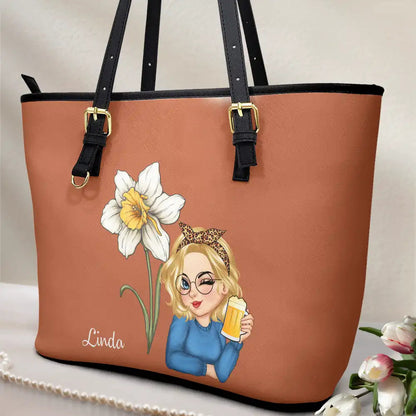 Birth Month Flower Blooming - Personalized Leather Tote Bag
