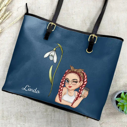 Birth Month Flower Blooming - Personalized Leather Tote Bag