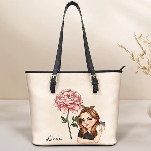 Birth Month Flower Blooming - Personalized Leather Tote Bag