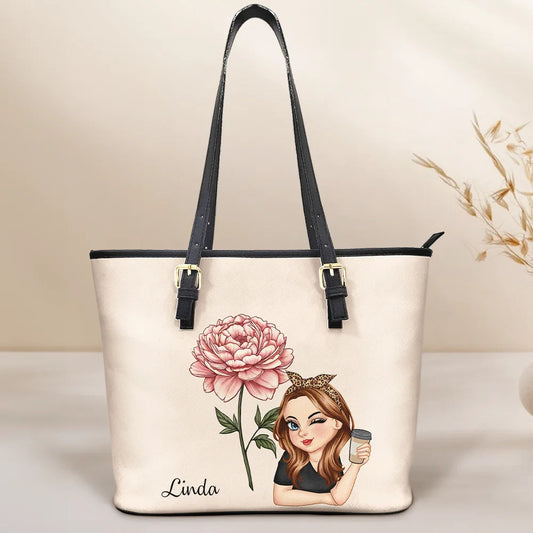 Birth Month Flower Blooming - Personalized Leather Tote Bag