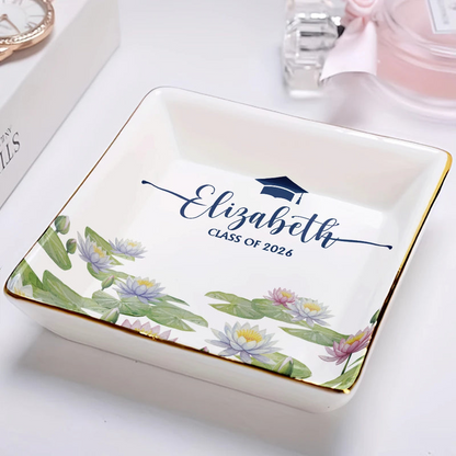 Birth Month Flower Watercolor Blooming In Love Graduation - Personalized Ring Dish