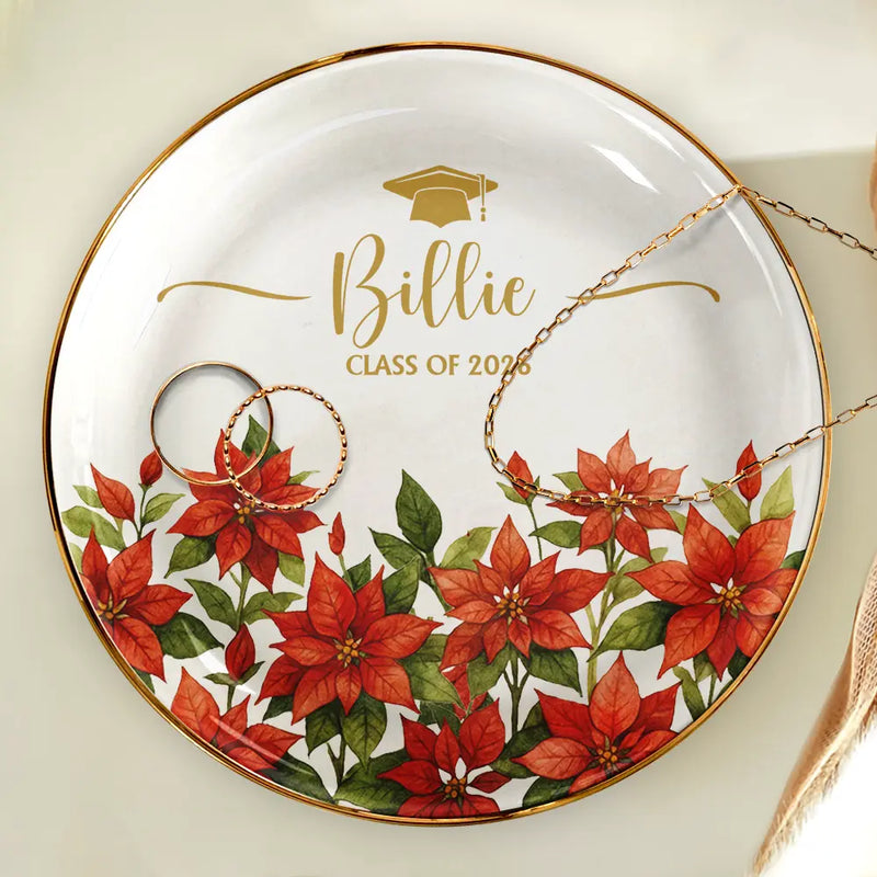 Birth Month Flower Watercolor Blooming In Love Graduation - Personalized Ring Dish