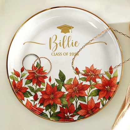 Birth Month Flower Watercolor Blooming In Love Graduation - Personalized Ring Dish