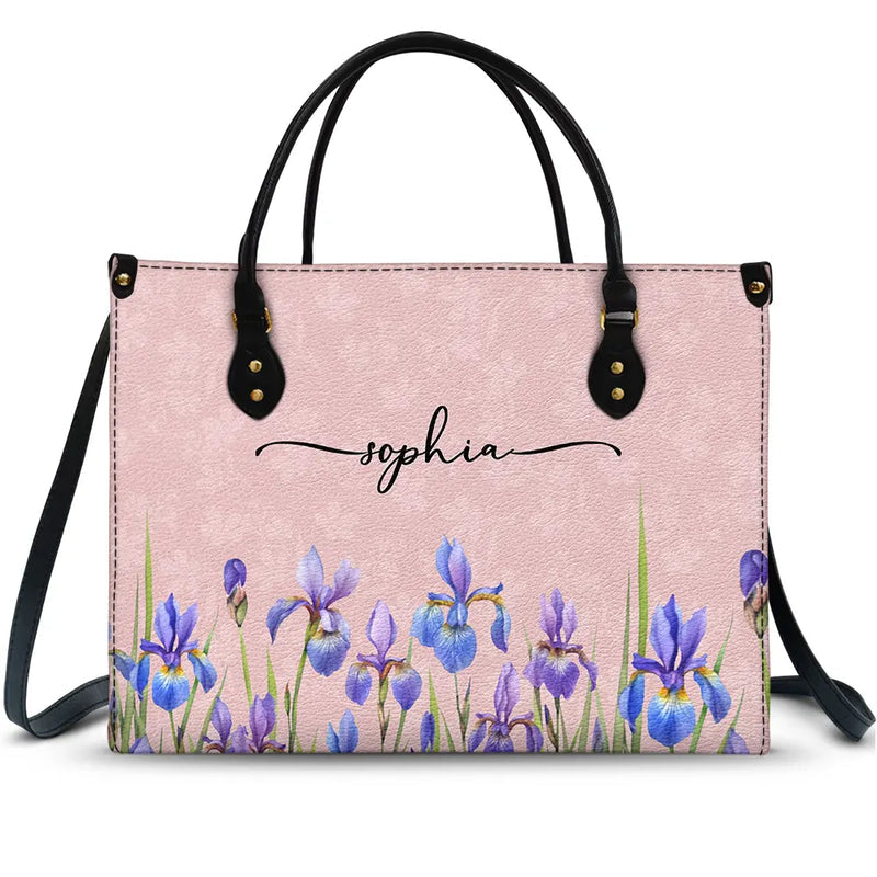 Birth Month Flower Watercolor Blooming In Love - Personalized Leather Bag