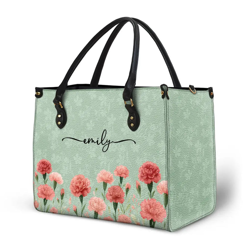 Birth Month Flower Watercolor Blooming In Love - Personalized Leather Bag