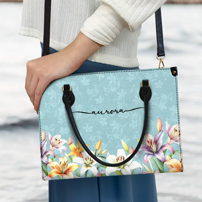 Birth Month Flower Watercolor Blooming In Love - Personalized Leather Bag