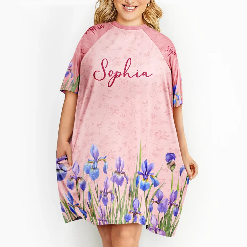 Birth Month Flower Watercolor Blooming In Love - Personalized Women's Sleep Tee