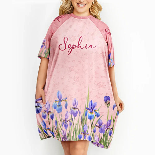 Birth Month Flower Watercolor Blooming In Love - Personalized Women's Sleep Tee