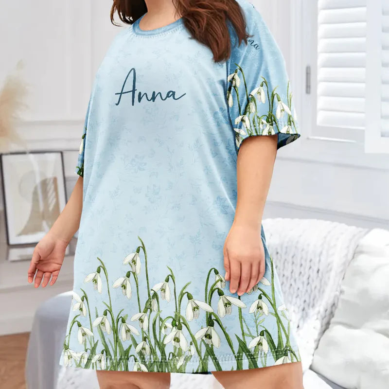 Birth Month Flower Watercolor Blooming In Love - Personalized Women's Sleep Tee