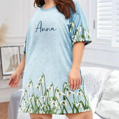 Birth Month Flower Watercolor Blooming In Love - Personalized Women's Sleep Tee