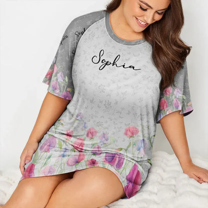 Birth Month Flower Watercolor Blooming In Love - Personalized Women's Sleep Tee