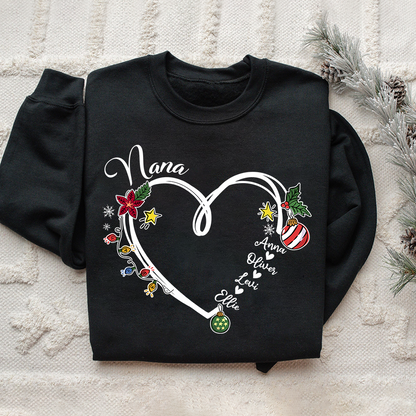 Nana Heart Christmas And Grandkids Sweatshirt