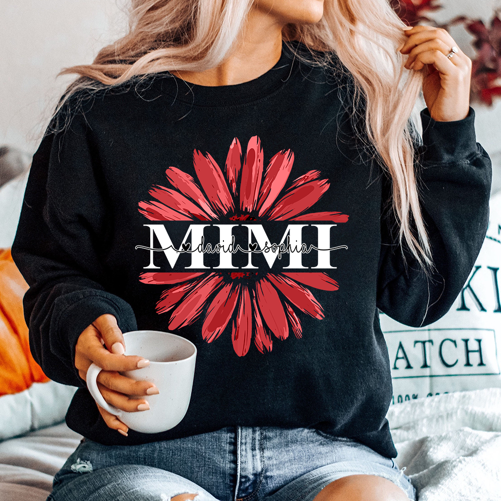 Mimi Red Daisy Flower With Grandkids Sweatshirt