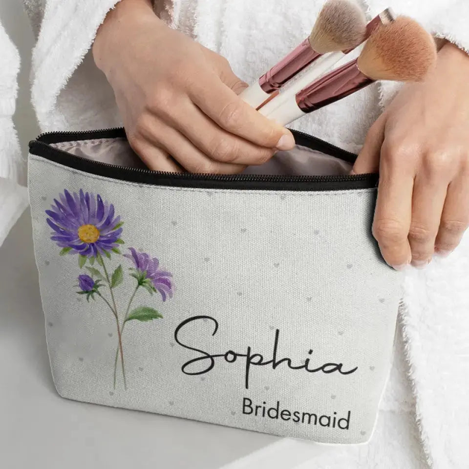 Blooming With Beauty - Bestie Personalized Custom Cosmetic Bag - Wedding Gift, Bridesmaid Gift For Best Friends, BFF, Sisters Cosmetic Bag The Next Custom Gift