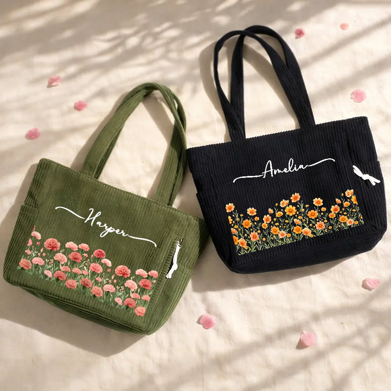 Blooms With Love - Personalized Corduroy Tote Bag
